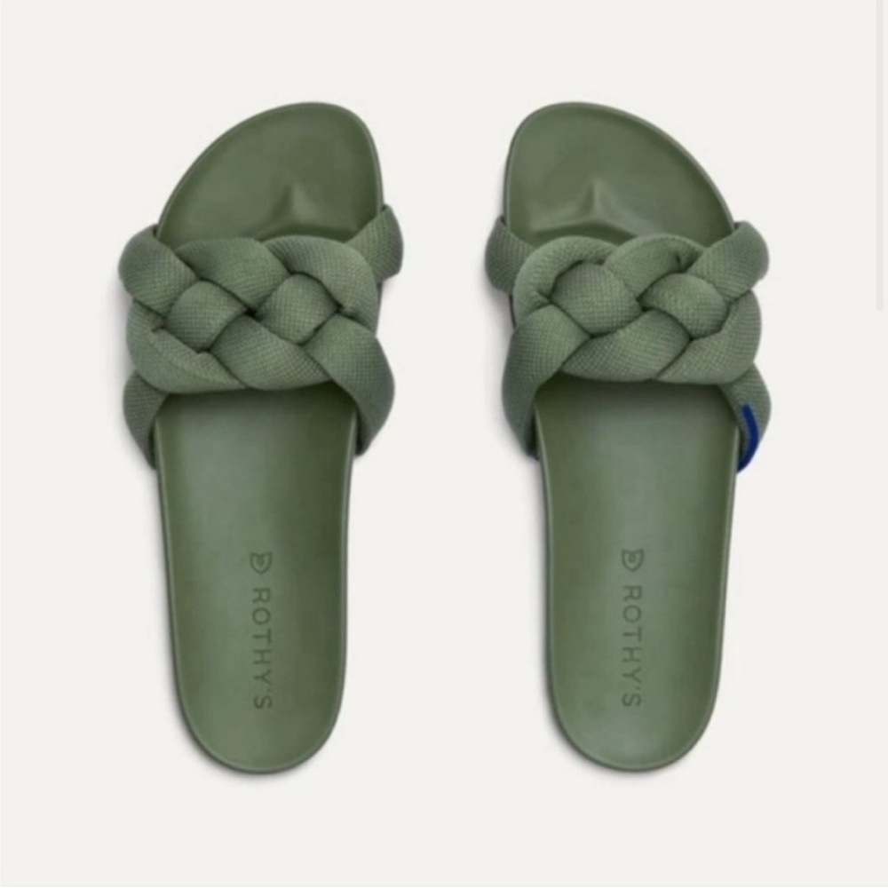 ROTHY’S Bubble Slide, Olive Green Woven Sandals, size 8.5